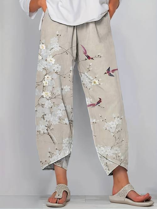 pantaloni casual da estate, pantaloni con stampa, pantaloni da donna con vita elasticizzata , abbigliamento da donna