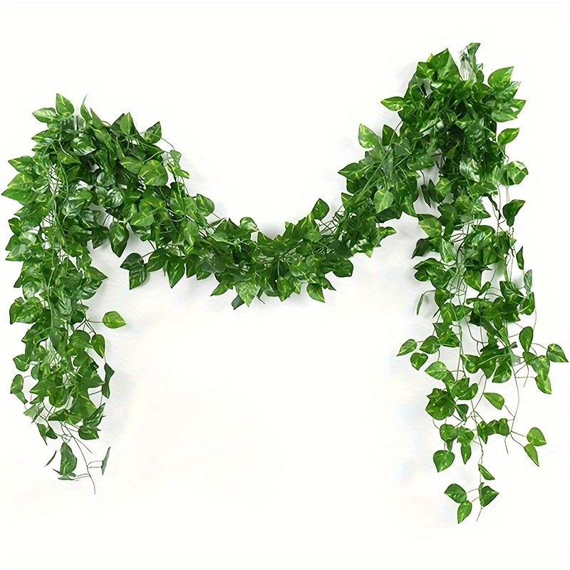 12pcs Green Fake Leaves Ivy Hanging Artificial Plant Vine Simulation Foliage Garland For Home/office/bedroom Garden Wall Decor Wedding Arch Background Decorations