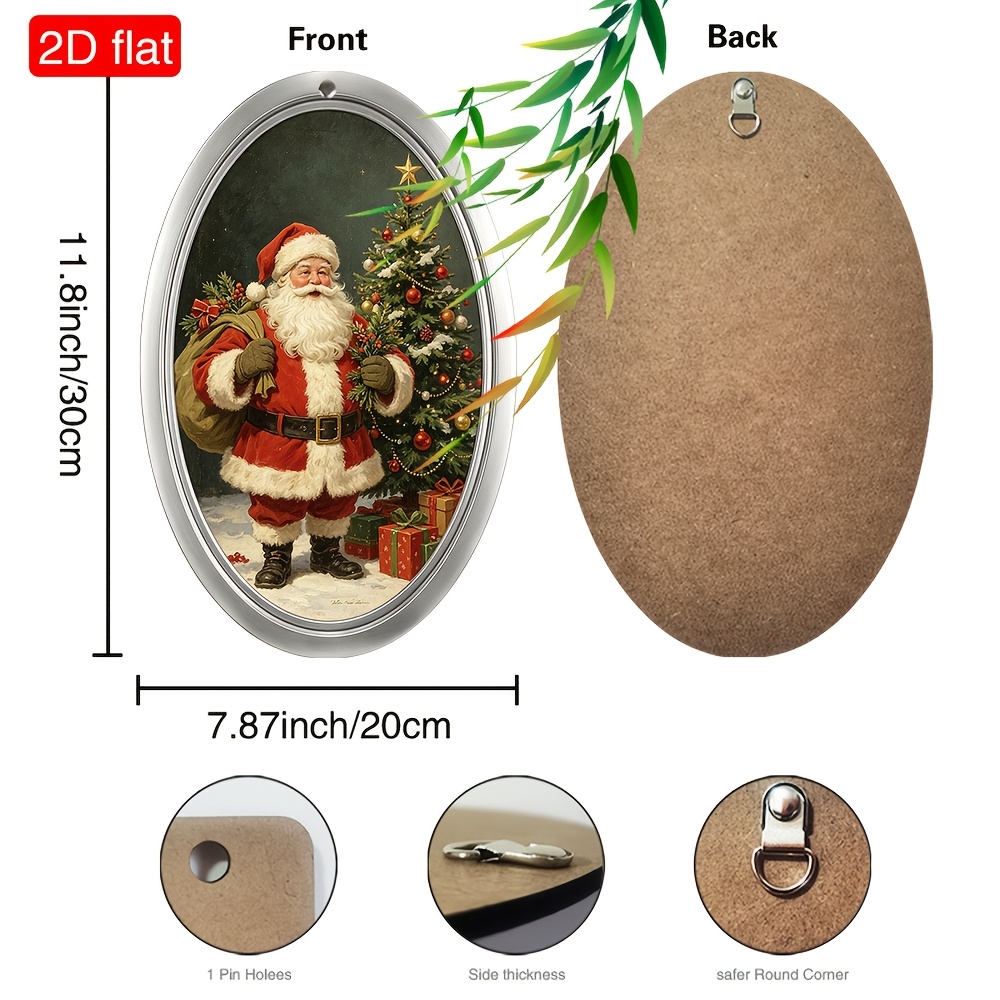2d flat 1pc bohemian santa claus wall decor oval artificial wood sign suitable for home christmas tree gifts display multi holiday decoration for housewarming gift for home decoration 7 87x11 8 inches 2d flat