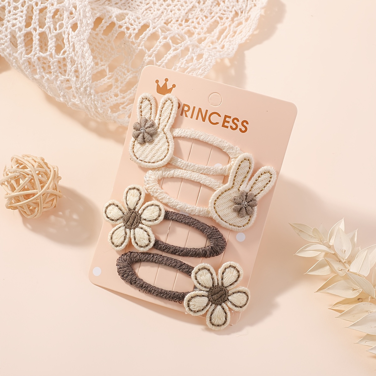 Image of 4pcs Elegant Floral Hair Clips Set, Cartoon Polyester Fabric With Iron Accents, Daily & Casual Wear For Teens - Mixed Color