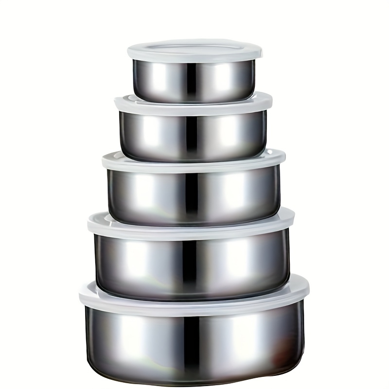TEMU 10pcs (5 Containers + 5 Lids) Stainless Steel Food Storage Containers With 5 Lids And 5 Containers, Lunch Box Set - Dishwasher Safe, Versatile