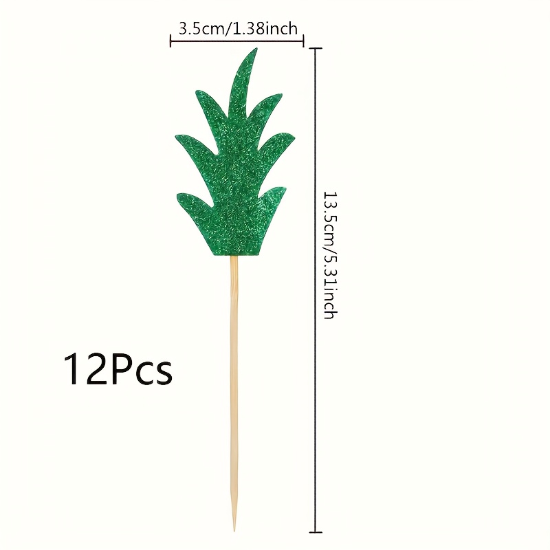 Image of 12 Pineapple Leaf Cake Topper Picks, Sparkling Leaves, Hawaiian Theme Birthday Party Shower Party Cake Decorations，halloween，christmas