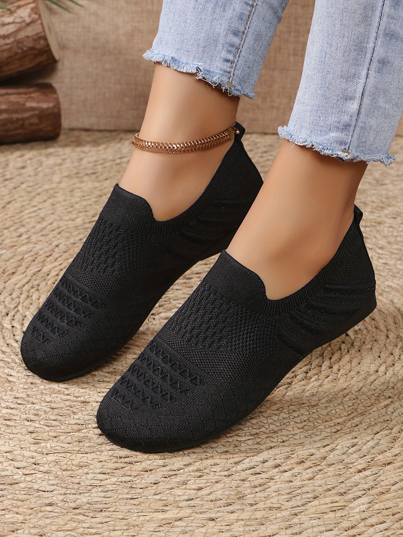 women s knitted flat shoes breathable round toe slip shoes details 43