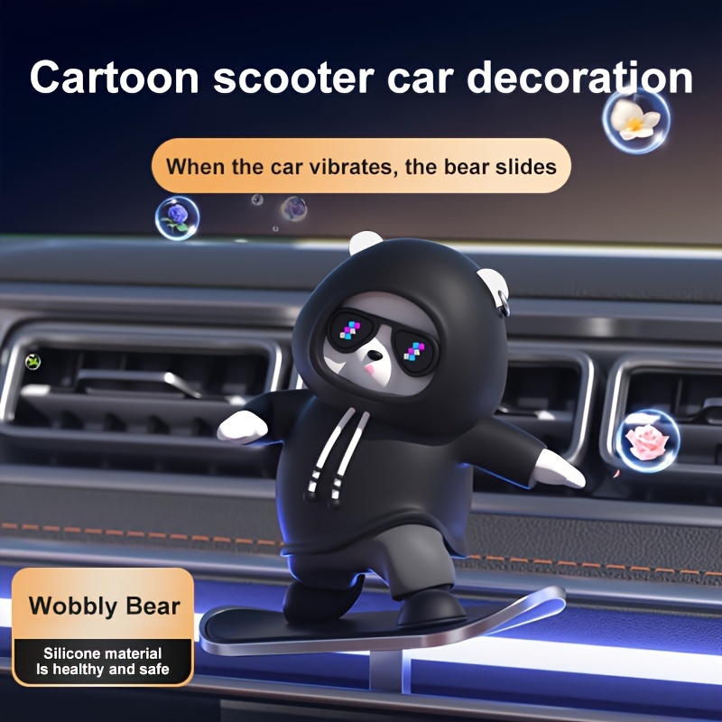 1pc skateboard bear design creative car decoration car display screen player car dashboard decoration car interior decoration accessories 6