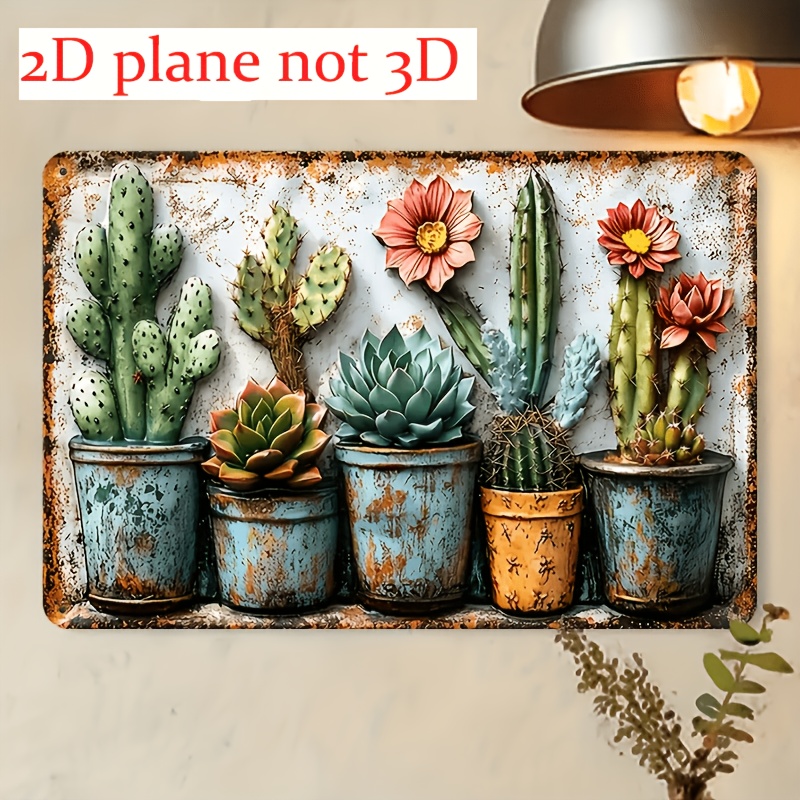 TEMU 2d Flat, 2d Flat Design, 1pc Succulent Wall Art Sign - Flat Wrought Iron Plant Decoration With Cactus Pattern, Rustic Farmhouse Bohemian Style /
