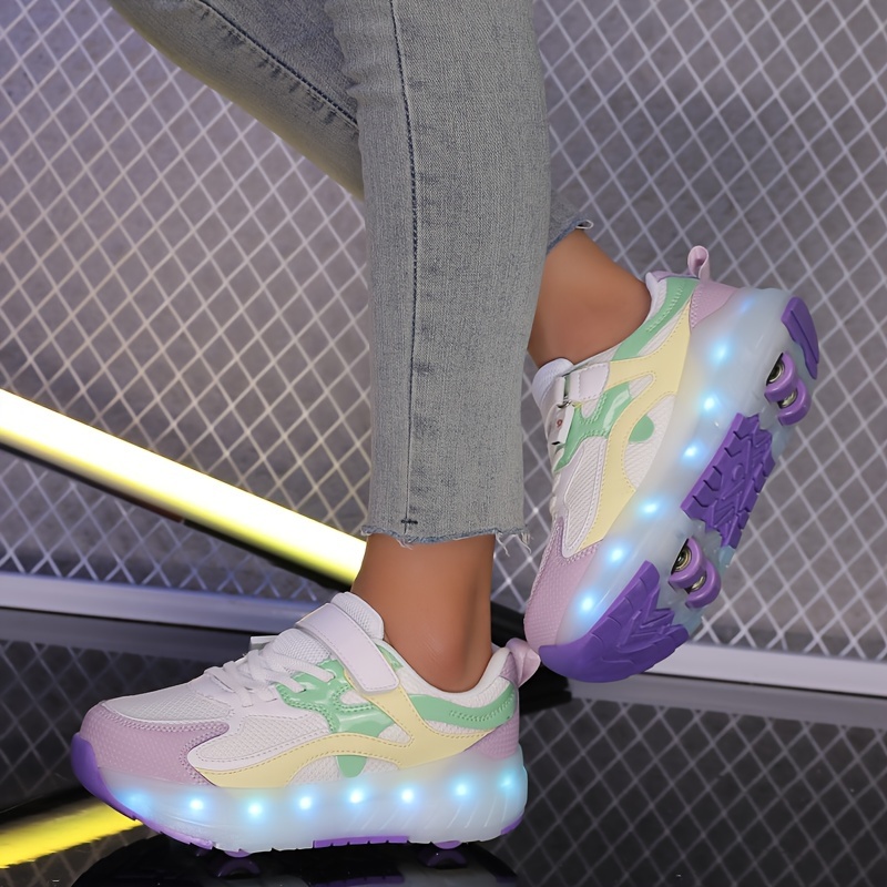 Light Up Trainers For Year Olds Girls' LED *-the-Dark Roller Shoes With  4-Wheel