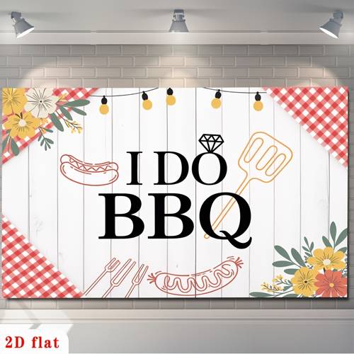 2d flat 2d flat 2d flat 2d flat for party banner 2d flat banner 1pc i do bbq red plaid pattern white wood yellow flowers bbq utensils polyester backdrop for party decor room garden farm no electricity gift for new year