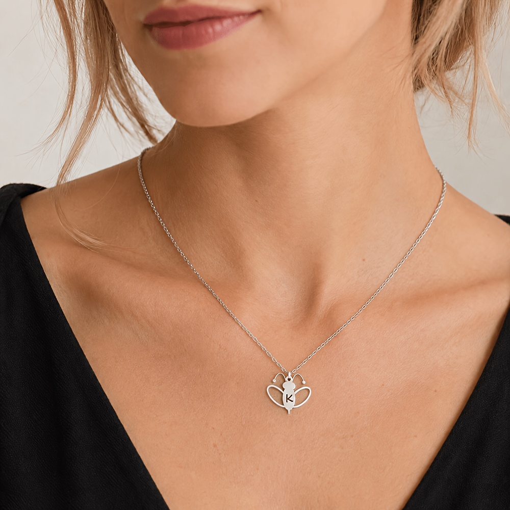 Custom Initial Bee Necklace for Women, Golden