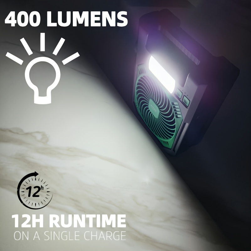 Portable Solar Fan with LED Night Light & Flashlight - USB Rechargeable