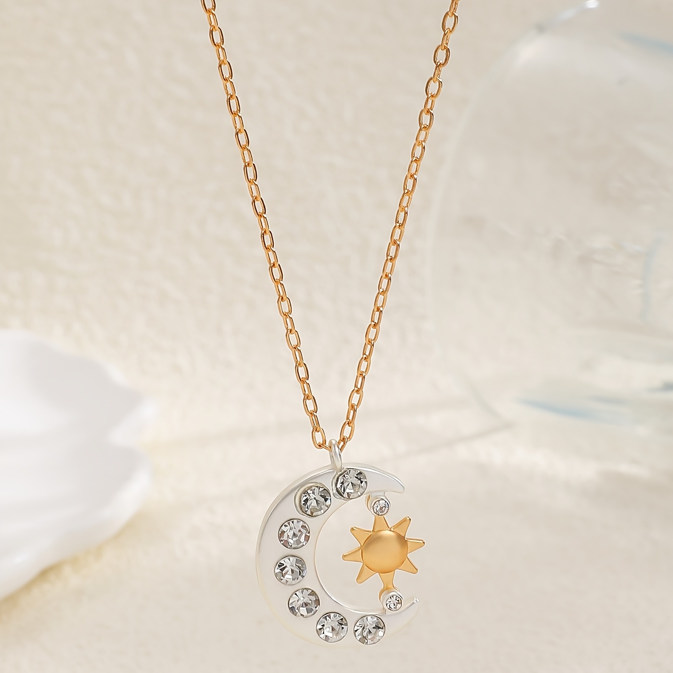 TEMU 1pc Collana da donna con ciondolo luna sole , elegante, facile da indossare, accessorio di gioielleria con design a stella e luna, adatta per