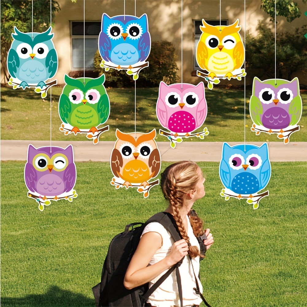 

Back-to-school Owl Decorations - 18pc Set With 9 Cards & Ropes For Classroom And Kindergarten Party Decor