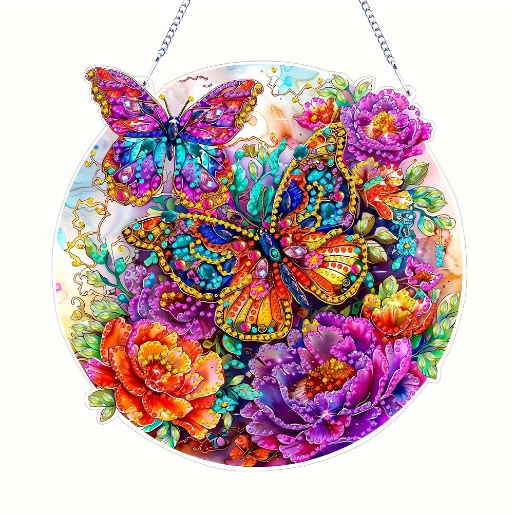 

5d Diy Diamond Painting Kit - Colorful Butterfly Acrylic Pendant With Unique Shaped Gems, Dazzling Window Decor & Light Catcher, Perfect For Home Decoration And Handmade Gifts