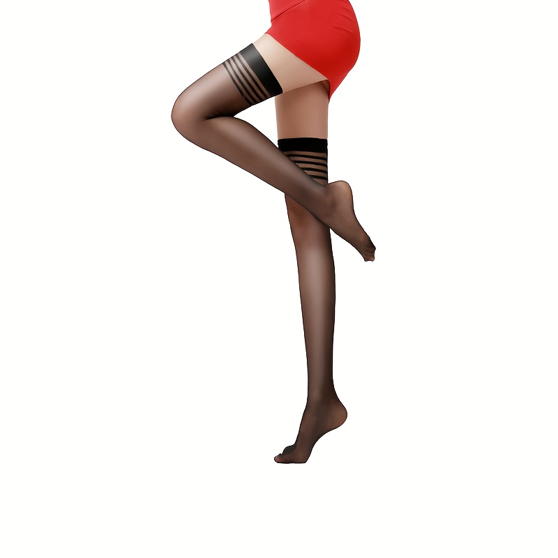 TEMU 1 Paire de Chaussettes Longues Rayées Fines pour Femmes, Style Japonais Anti-Enchevêtrement Respirantes Printemps Été Sexy Chaussettes Hautes
