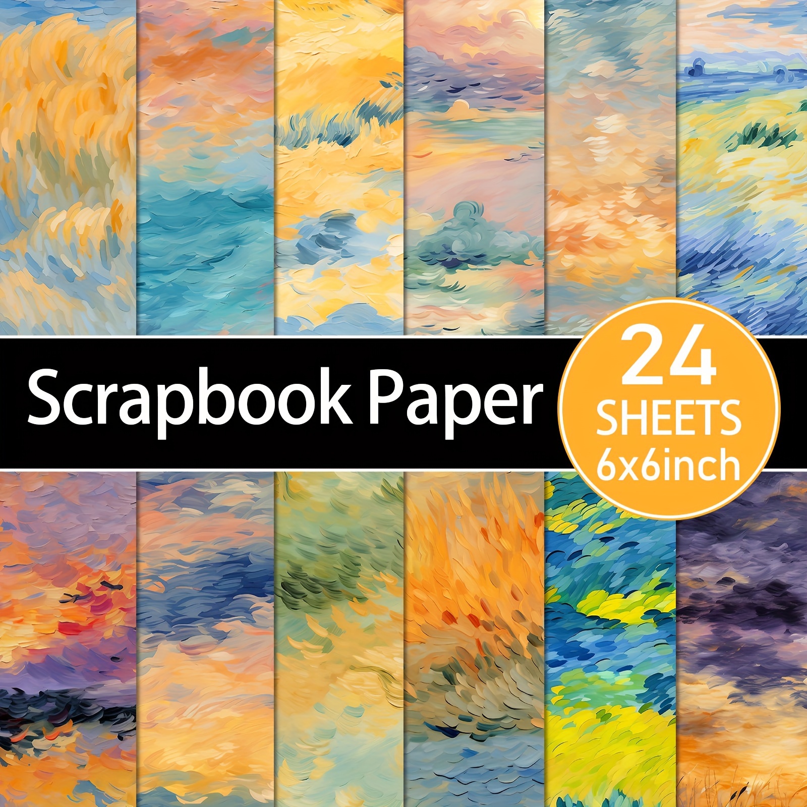TEMU 24 Sheets Oil Painting Sunset Paper Pad - 6x6 Inch Vibrant Abstract Craft Cardstock For Diy Card Making, Photo Album Decor, And Party Supplies,