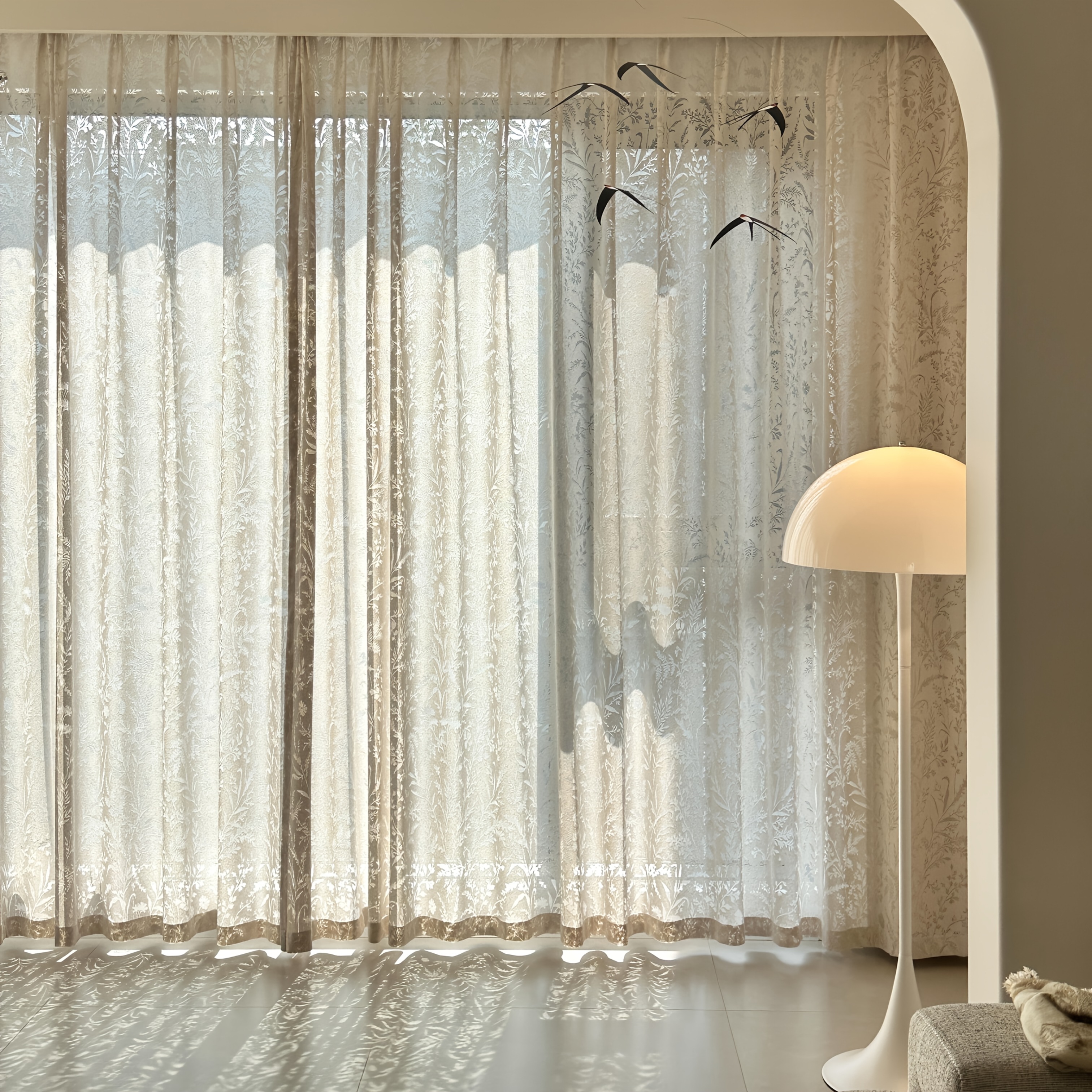 E-shop 2er-Set Fensterschutzgardine im französischen -Stil, cremefarben, hochwertiger, zarter durchbrochener Musselinvorhang, romantischer