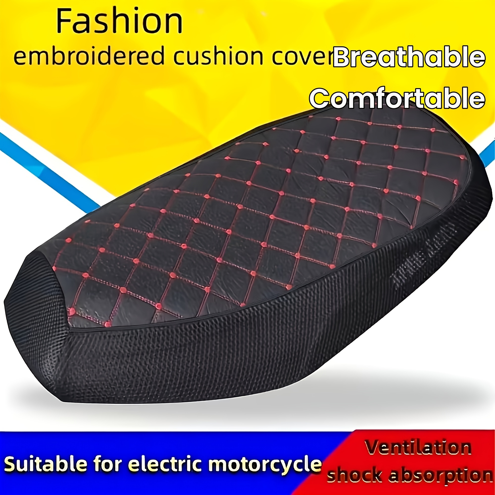 

Universal Fit Pu Leather Embroidered Seat Cushion Cover For Electric Scooter And Motorcycle, Breathable Sun-resistant Pad With Ventilation And Shock Absorption