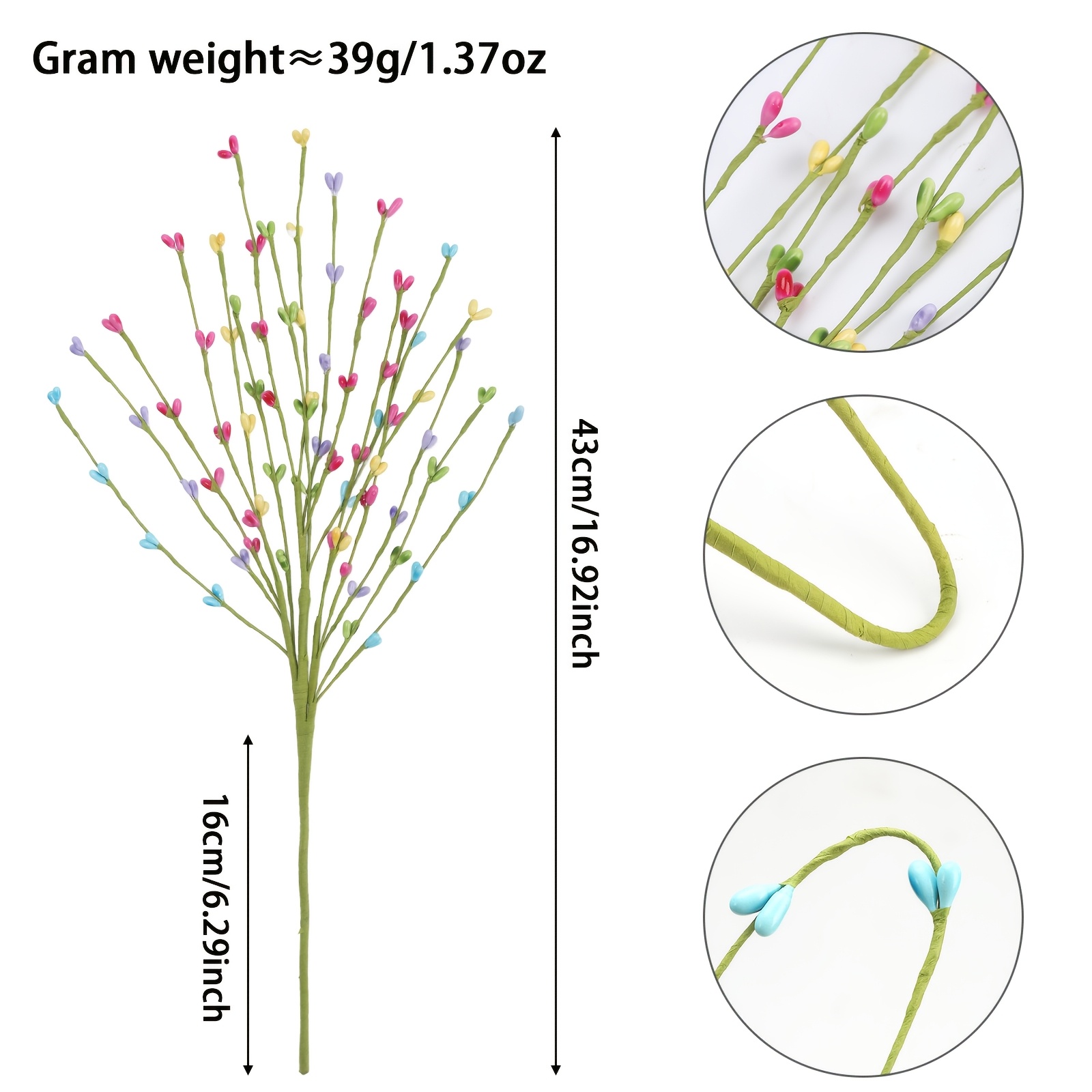 2-pack Artificial Spring Berry Stems | 16.92-inch Easter Decoration Pastel Spray Berry Stems For Floral Arrangements, Tabletop Easter Crafts Decoration, Metal And Plastic Material