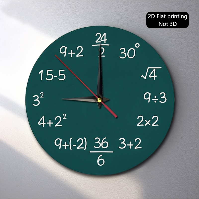 TEMU 1pc, 2d Flat Wall Clock, Math Equations 9 2, 24/2, 30Â°, 15-5, â4, 3Â², 9Ã·3, 4 2Â², 2Ã2, 9 (-2), 36/6, 3 2, Suitable For Home Office Classroo