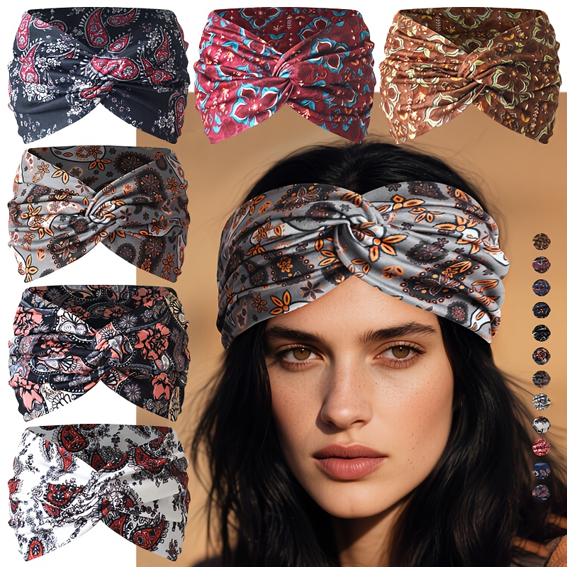 1pc fashion printed headband elegant cross tie elastic  display picture 1