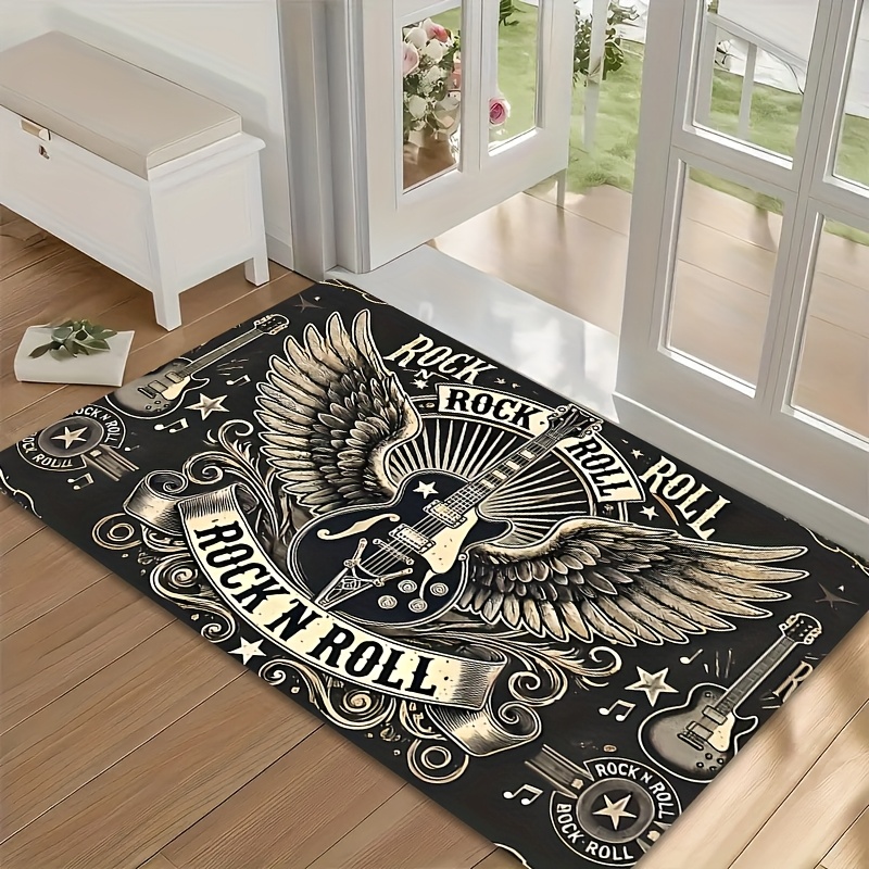 TEMU 1pc Rock Music Rug Compatible For Bedroom, Room & Game Room - Rock Guitar Carpet, Machine Washable Soft Suitable For Music Lovers Gift, Home
