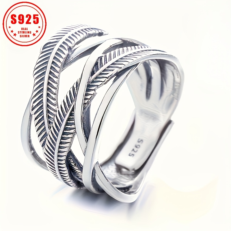 

925 Sterling Silver Simple Classic Ring With Design Of Feather And , Women's Trendy , For , For Banquet Party Holiday Birthday Anniversary Gift.