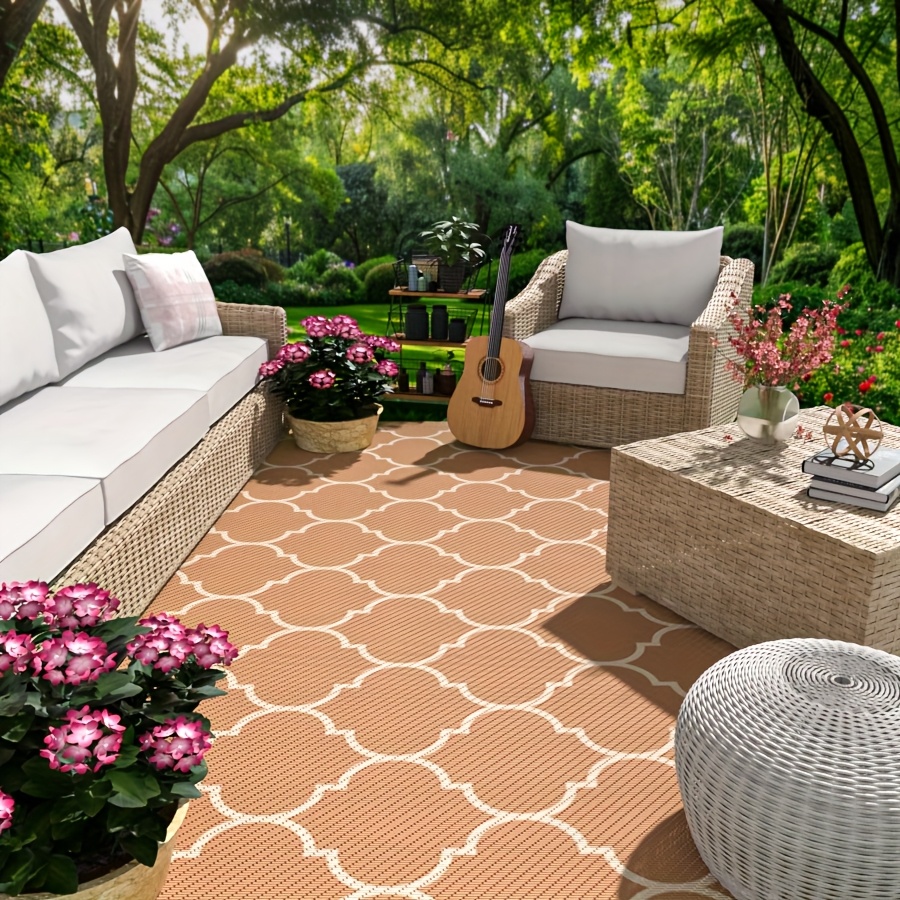 outdoor rugs easy clean, reversible mats, outdoor area rug, plastic outside carpet, eeometric rv mat for patio camping rv picnic backyard deck balcony porch beach, garden decoration 0
