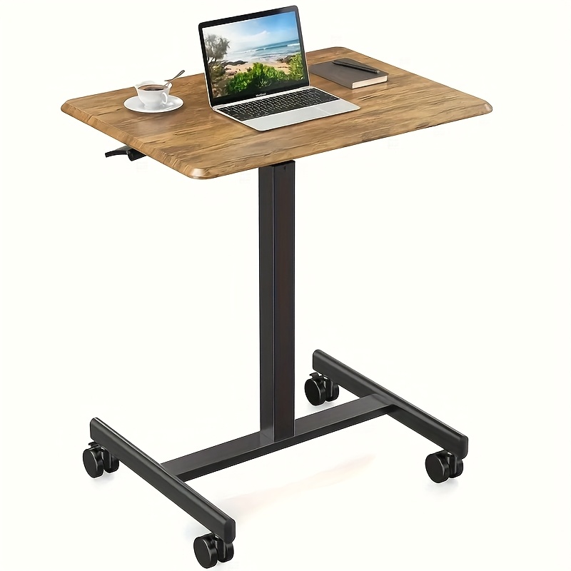 Small Mobile Stading Desk - Sit Stand Desk, Portable Rolling Laptop Desk With Lockable Wheels, Overbed Table With Wheels Adjustable Height, Computer Workstations