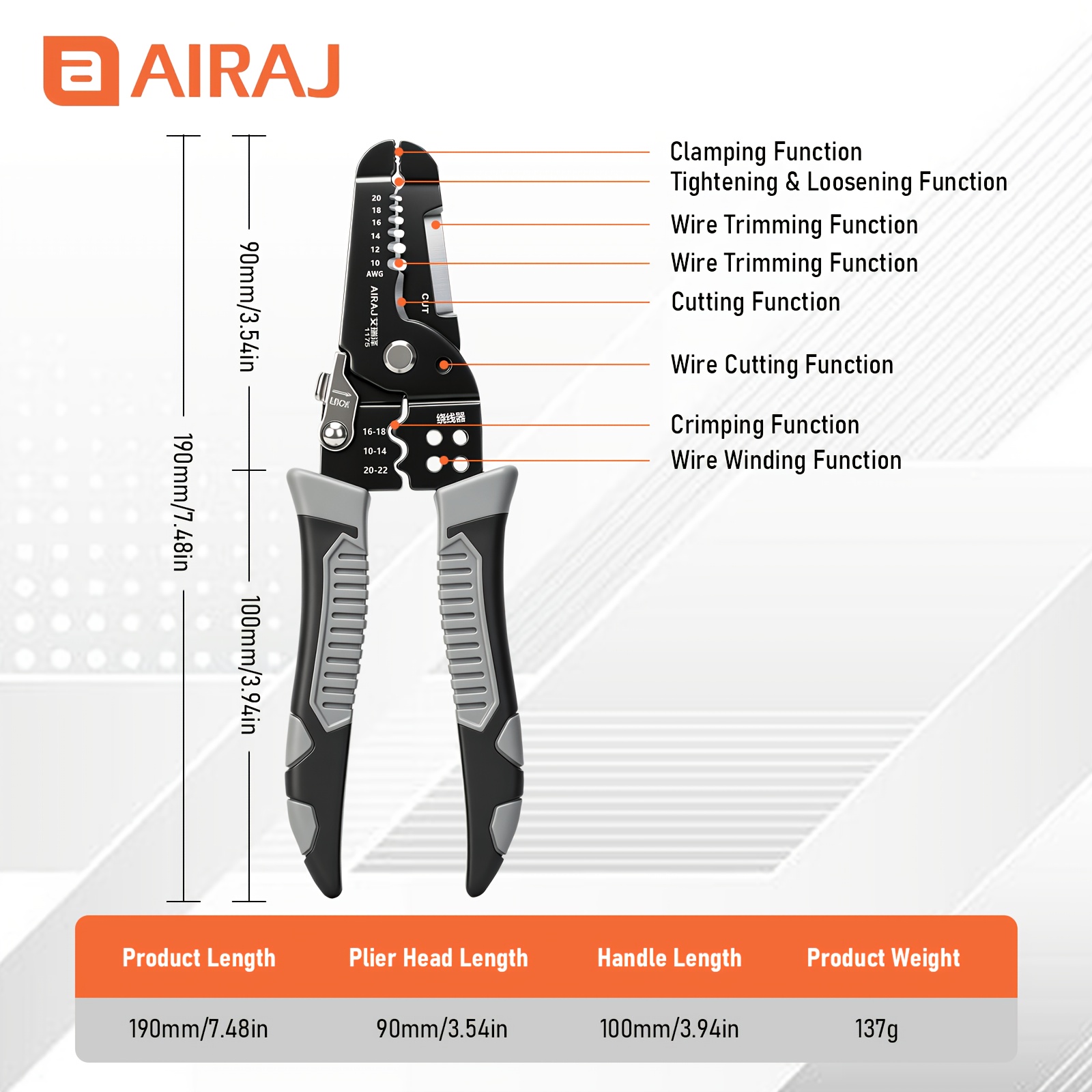TEMU Airaj Wire Stripper Pliers, 7-in-1 Multifunctional Electrician Tool, 10-20awg Wire Stripping/cutting/crimping/winding/clamping, Stripper For