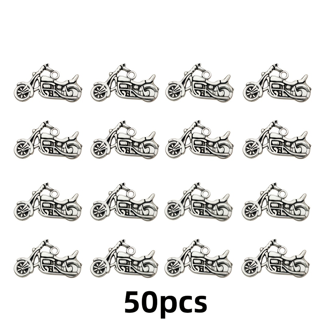 TEMU 50pcs Alloy Motorcycle Pendant - Birthday, Father's Day, And Anniversary Gifts Necklaces, Bracelets, Buckles, Etc