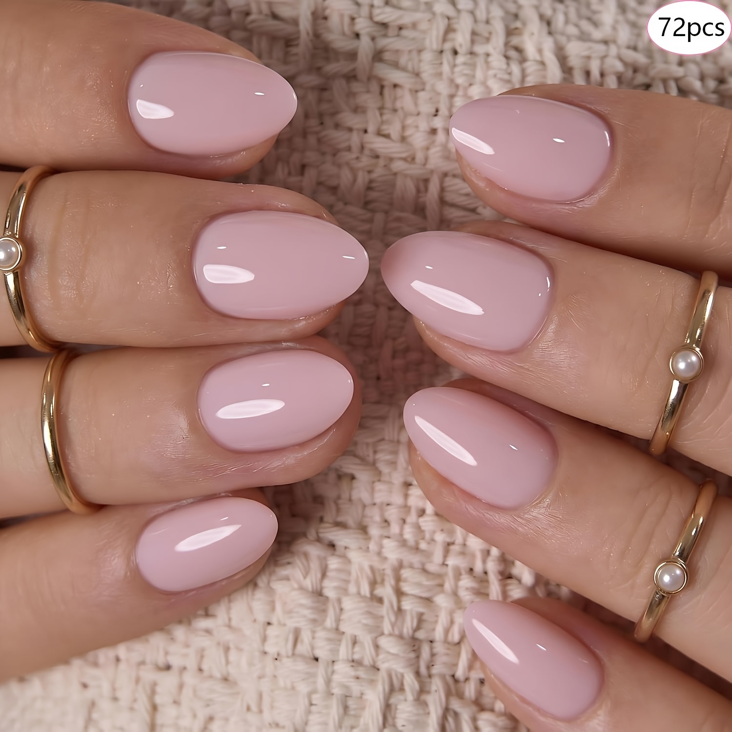 TEMU 72 uñas postizas de color rosa nude , de cobertura total y color sólido, reutilizables, 12 tamaños para uso diario de mujer