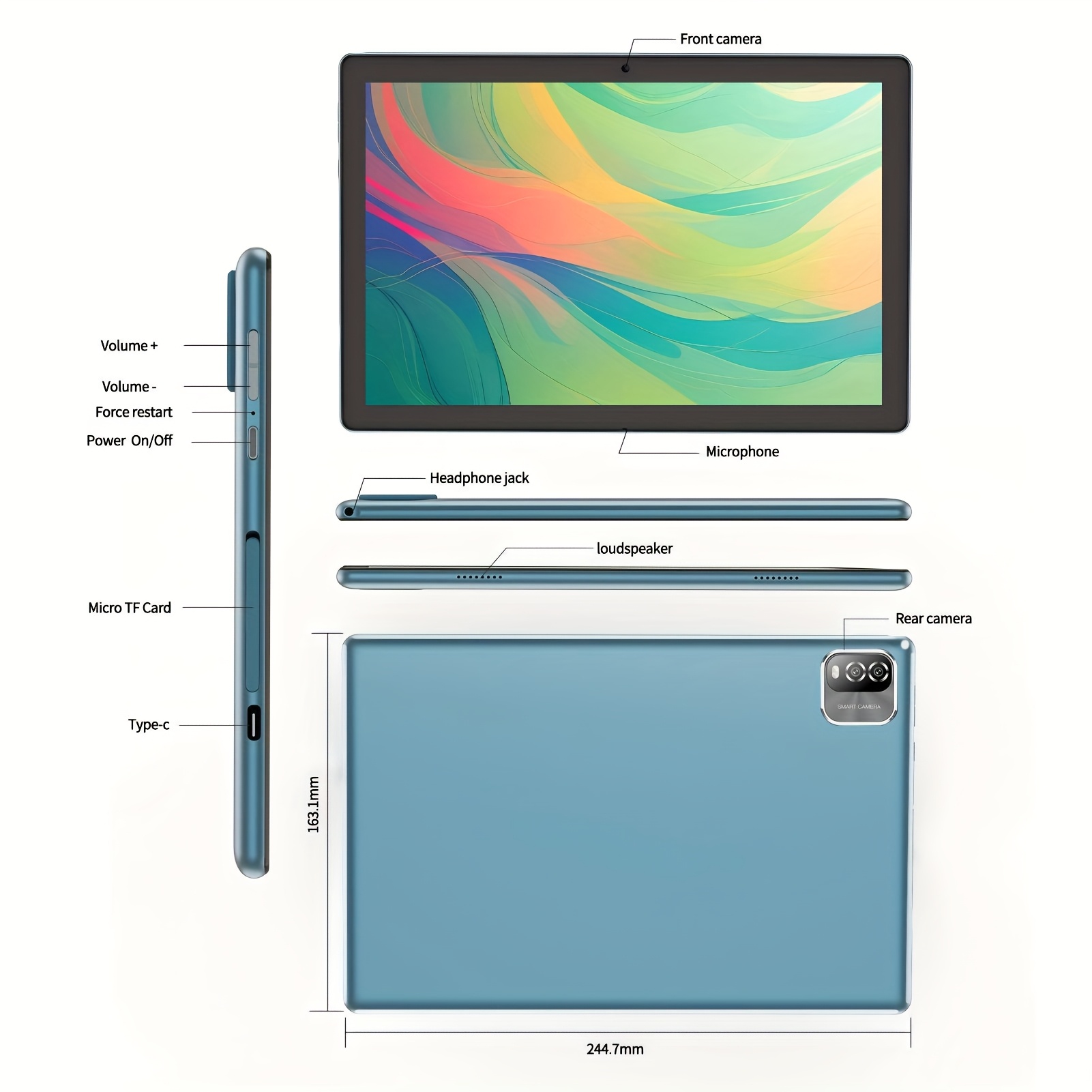 Android 15 10.1-inch Tablet Computer, 12GB (3GB+9GB Expansion) RAM, 64GB ROM, Supports 1TB Expansion of Micro SD, Supports SIM Card, 6000mAh Battery, 4-core Processor RK3562, 1280*800 IPS High-definition Display Screen 2.0MP+8.0MP Cameras, Dual WIFI