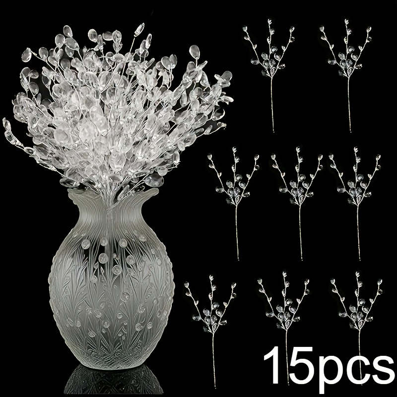 TEMU Transparent Acrylic Diamond Teardrop Ornament With White Artificial Flowers - Suitable For Christmas Trees, Weddings, And Diy Decorative Hanging