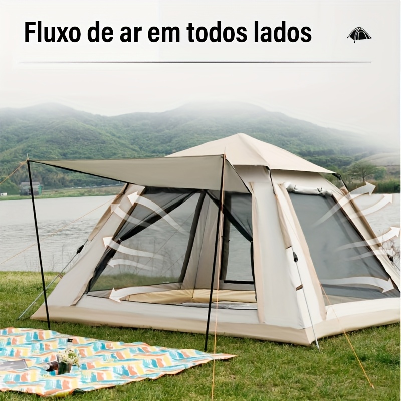 automatic -up camping tent - 2-in-1 portable tent with floor, interior for , road trips, beach - easy setup, beige camping shelter for 3- , door, durable fabric, Product details 0
