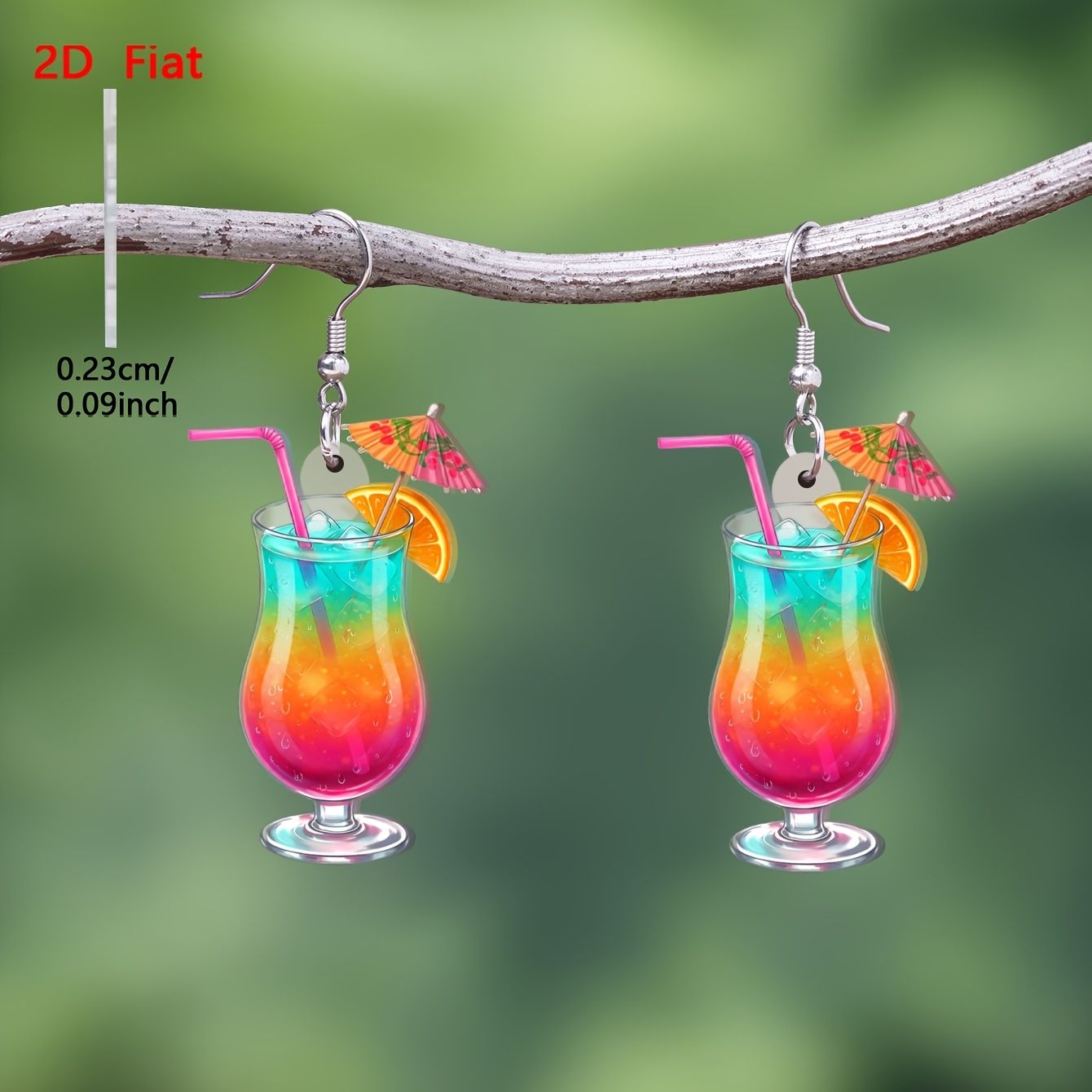 TEMU 2d Flat, 1 Pair Of 2d Flat Gradient Cocktail Pattern Acrylic Pendant Earrings, Style Jewelry Ear Accessories For Women' And Vacation Wear, 2d