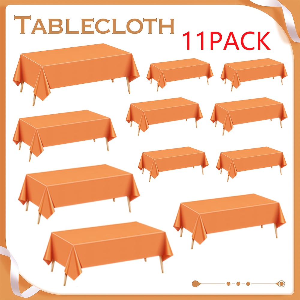 TEMU 11pcs Orange Rectangular Tablecloths, 54x108 Inch Solid Color Disposable Plastic Tablecloths, Durable Party Tablecloths, Suitable For Dining,