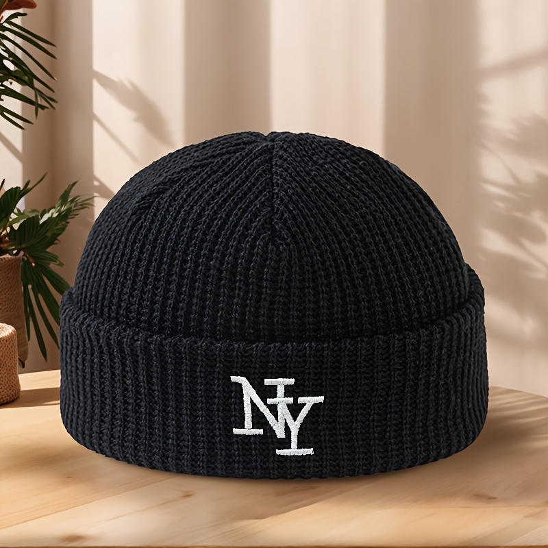 TEMU Chapeau de melon brodé lettre NY, chapeau bordure, automne hiver, , confortable, chaud, chapeau tricoté, extérieur, décontracté, sport, course à