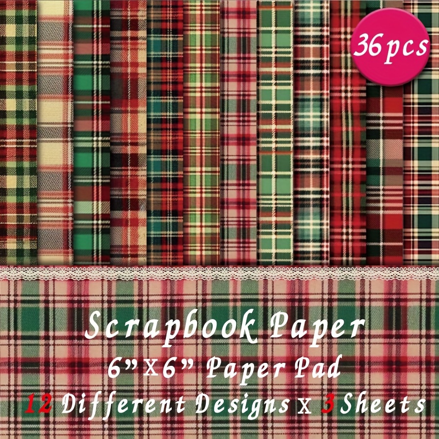 

36-pack Plaid Scrapbook Paper – 6x6 Inch Decorative Craft Paper Pad, Art Crafting Cardstock For Scrapbooking, Card Making, Journaling – Vintage Christmas Tartan Designs