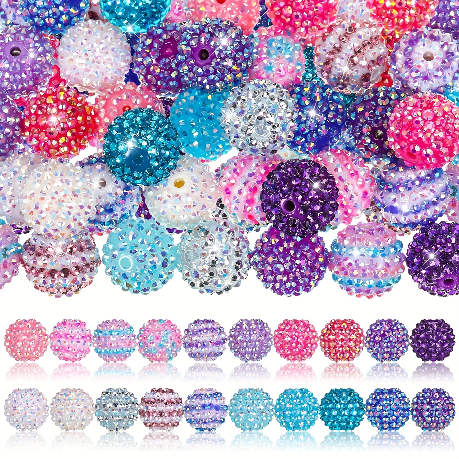 40pcs 20mm Beads Bulk Round Disco Ball Chunky Bubblegum Beads for Pens Bracelets Charms Craft European Style Jewelry Making Supplies Christmas(Mermaid Color)