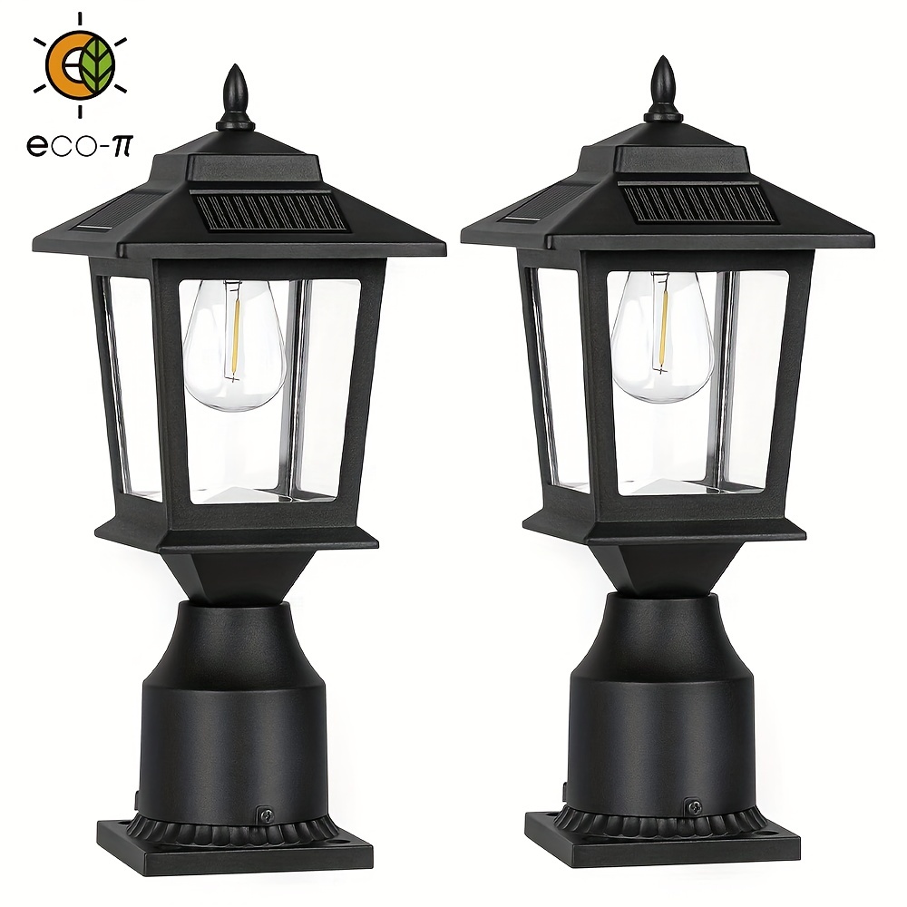 

2pcs High--powered Black Metal Lights With Clear Glass - Decorative Outdoor Post Lights For Villa Gates, & Wall Lighting, Solar Outdoor Lights