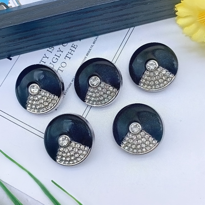 TEMU 5pcs Of Round Minimalist Rhinestone Buttons In Black, Suitable For High-heeled Dresses, Buttons, And Buttons For Men's And Women's Coats. Bridal