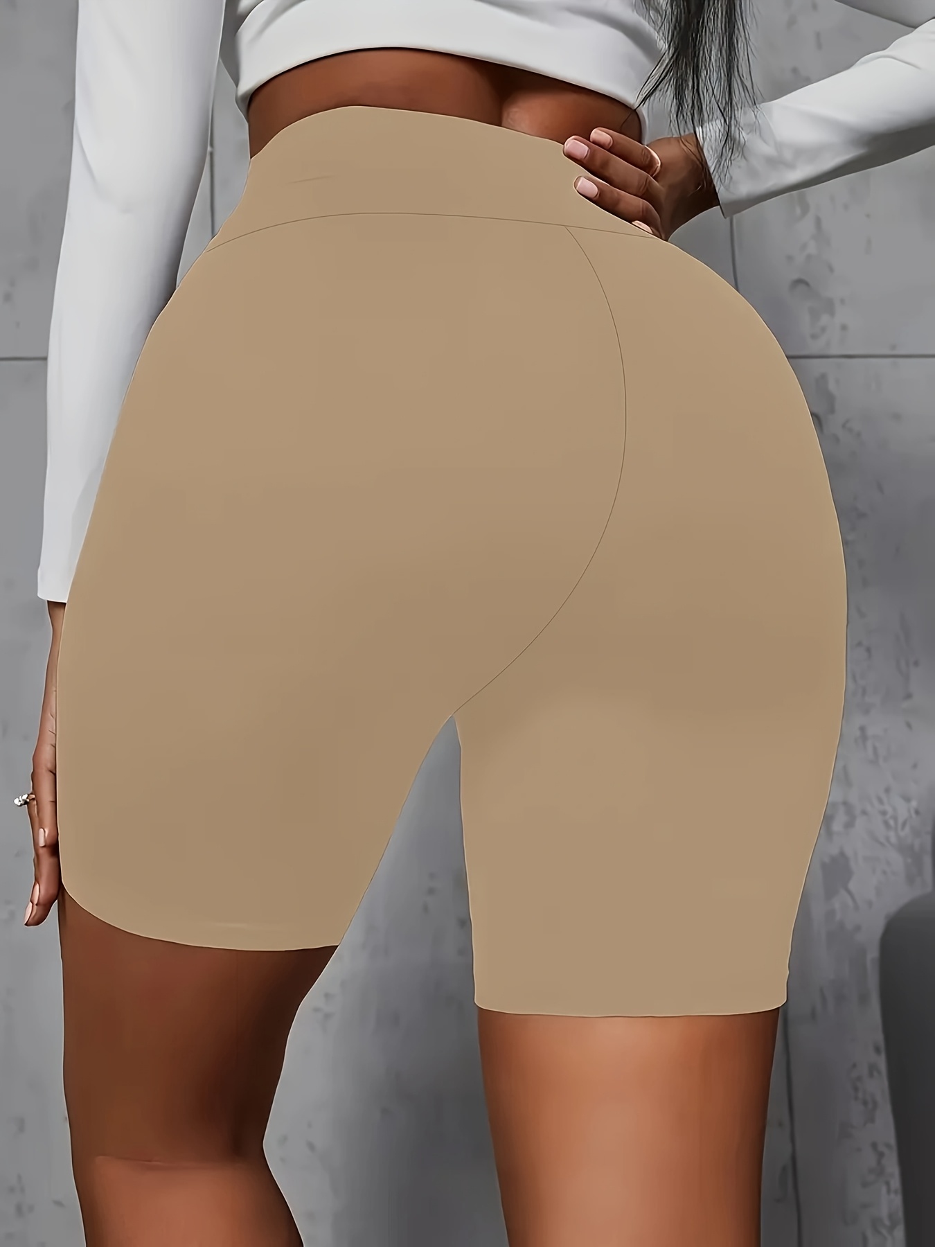 Women's High-Waist Stretchy Shorts - Soft, Casual Solid Color Leggings for Spring & Summer, Machine Washable, Polyester/Spandex Blend, Smooth Fabric, Mid-Thigh Length