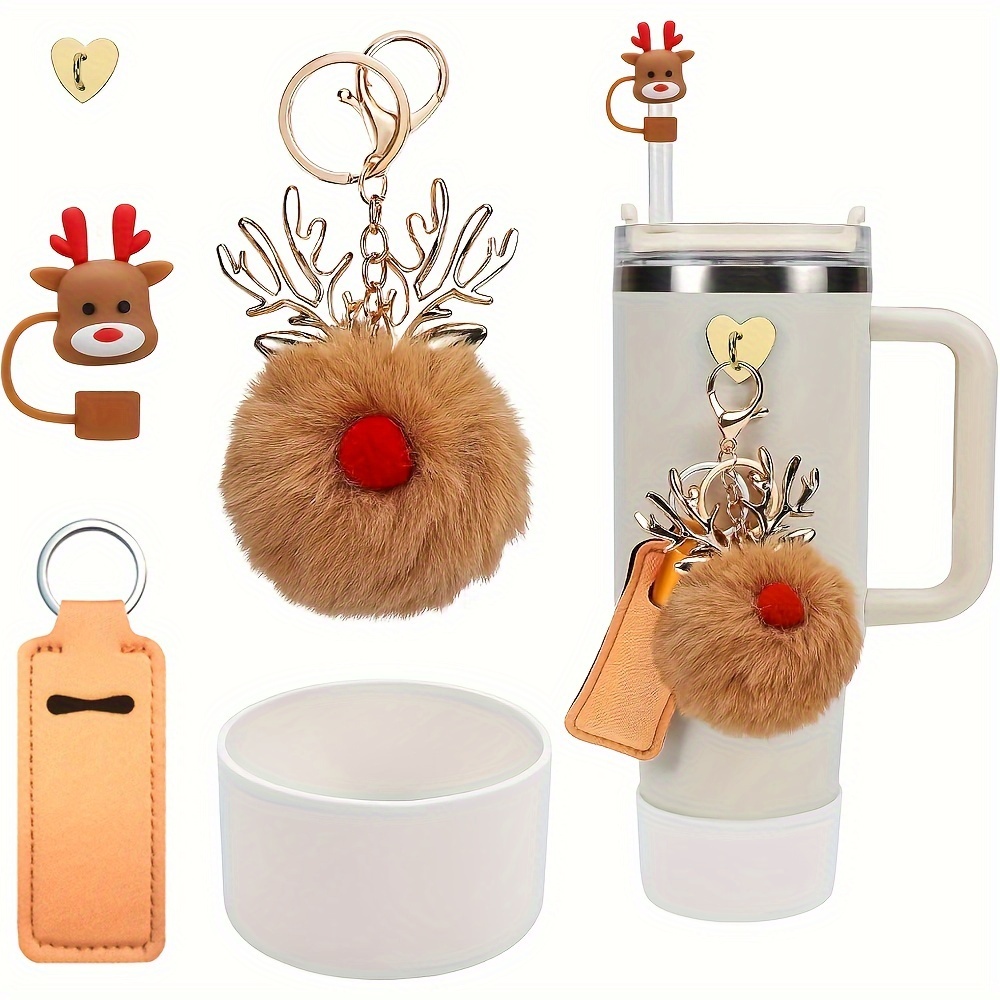 

5pcs Christmas Accessories Set For Tumbler Cup - Silicone Straw Cover, Cup Boot, Lipstick Holder, Charms For 40oz & 30oz Tumblers - Ideal For Women, Christmas, Thanksgiving, Valentine's Day, Day