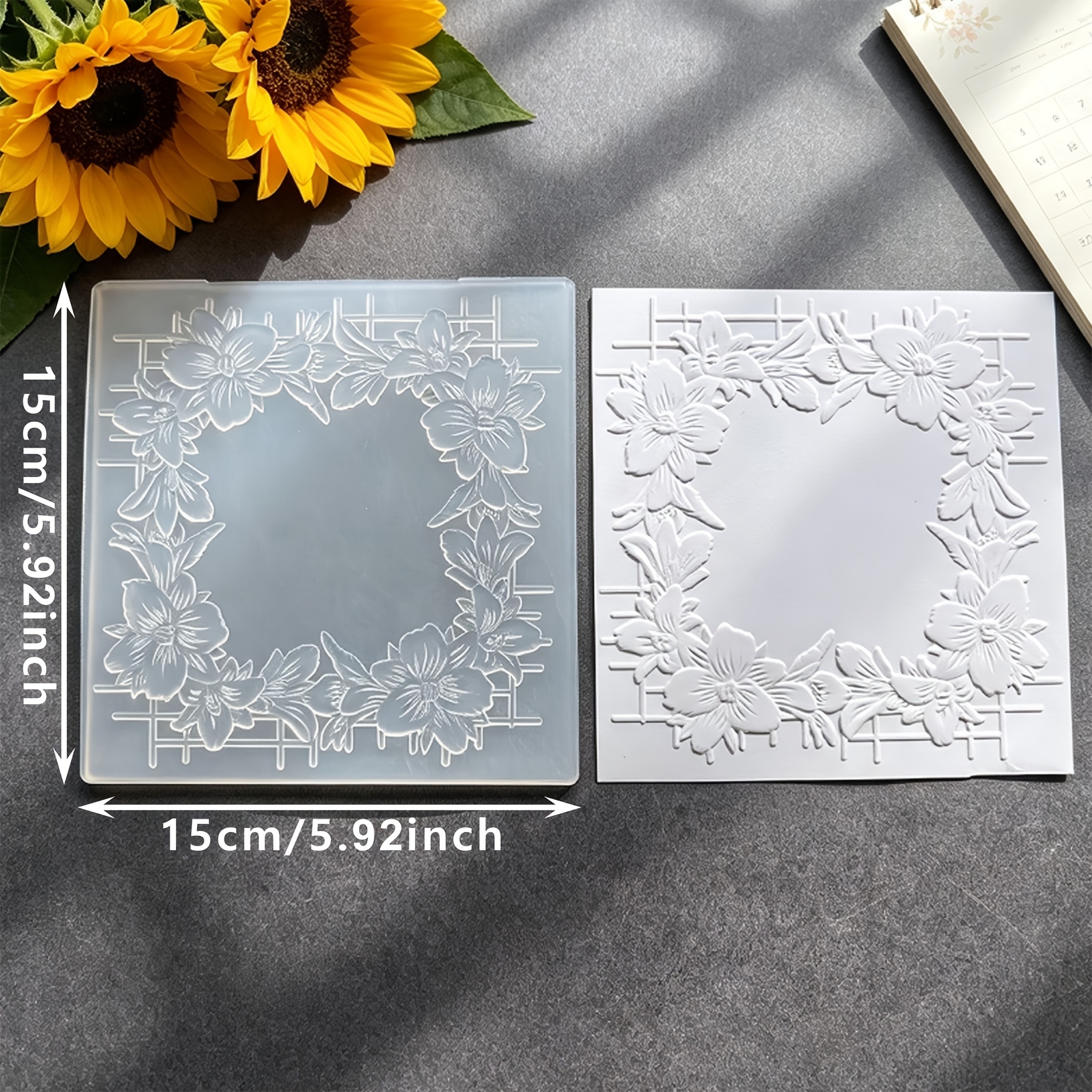 TEMU 3 Panneaux en Plastique avec Grille Guirlande de Fleurs Forestières et Cadre Carré - Compatible pour Scrapbooking, Fabrication de Cartes,