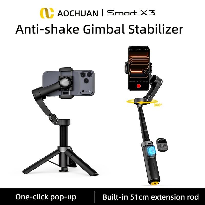 TEMU AOCHUAN Gimbal Portátil para Teléfono: Seguimiento Inteligente con IA, Luz de Relleno Ajustable, Control Remoto, Múltiples de , Efectos