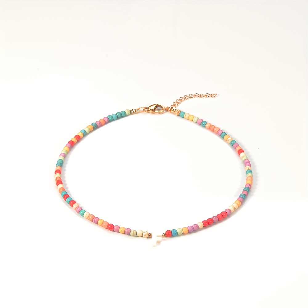Bohemian Beaded Necklace with Turquoise Initial Pendant