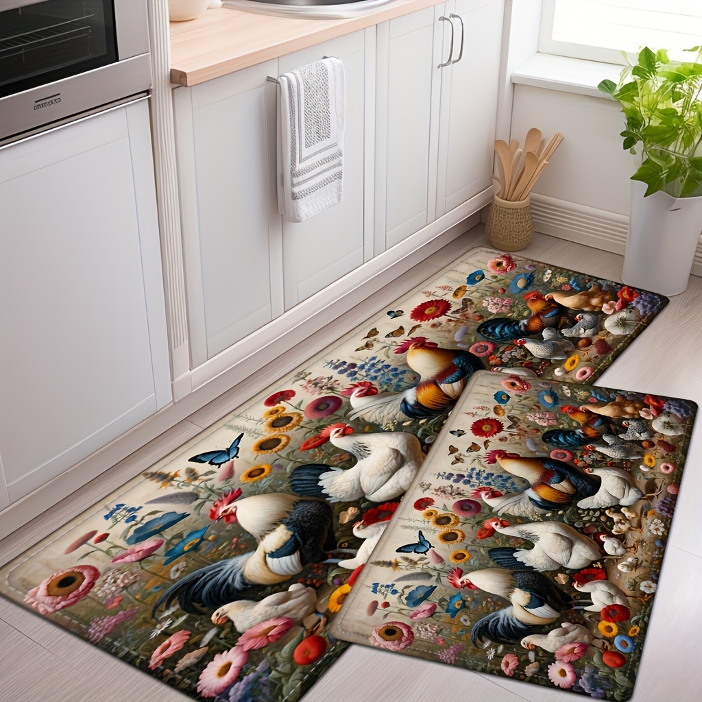 

3pcs/set, Chicken Pattern Flannel Carpet, For Bedroom Living Room Kitchen Laundry Room Bathroom Doorway, Non-slip Absorbent Carpet, Area Rug, Floor Mat, Home Decorative Carpet, Home Decor, Room Decor