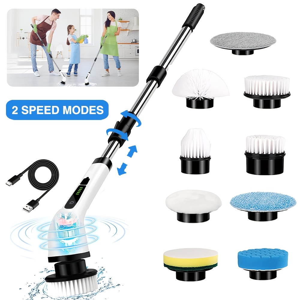 TEMU 9-in-1 Electric Spin Scrubber With Wireless Brush Head, Dual-speed Usb Rechargeable Extendable & Detachable Handle For Kitchen, Bathroom, Living