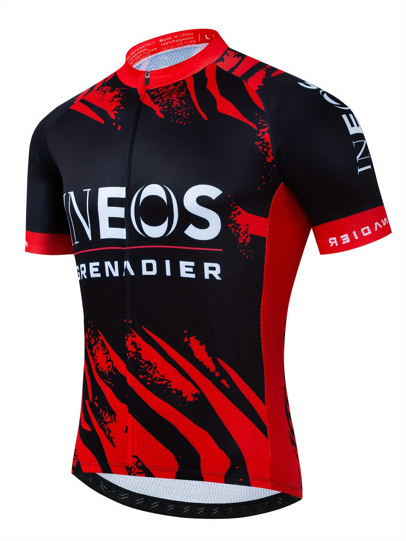 team     2024 mens cycling jersey black red geometric pattern sports top polyester 100 knit fabric crew neck short sleeve medium stretch regular fit for cycling sports universal    