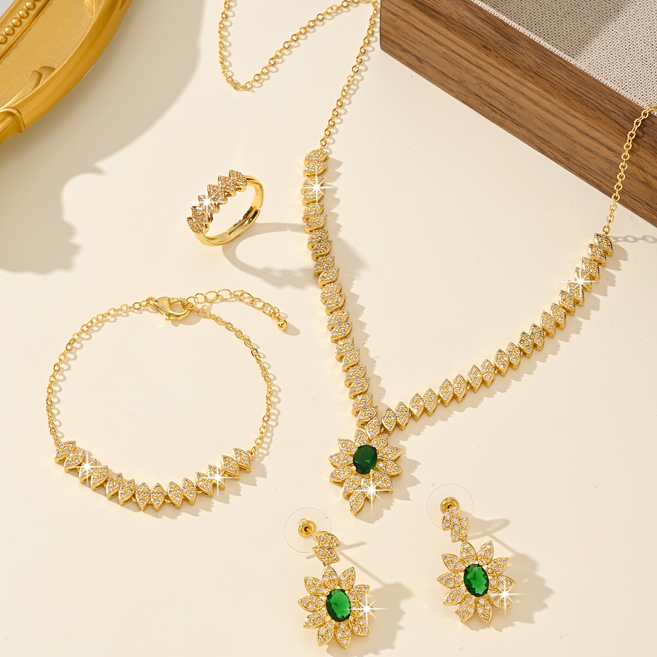 five pieces of luxury flower bud design womens bridal jewelry set suitable for daily wedding wear an ideal gift for relatives   details 0
