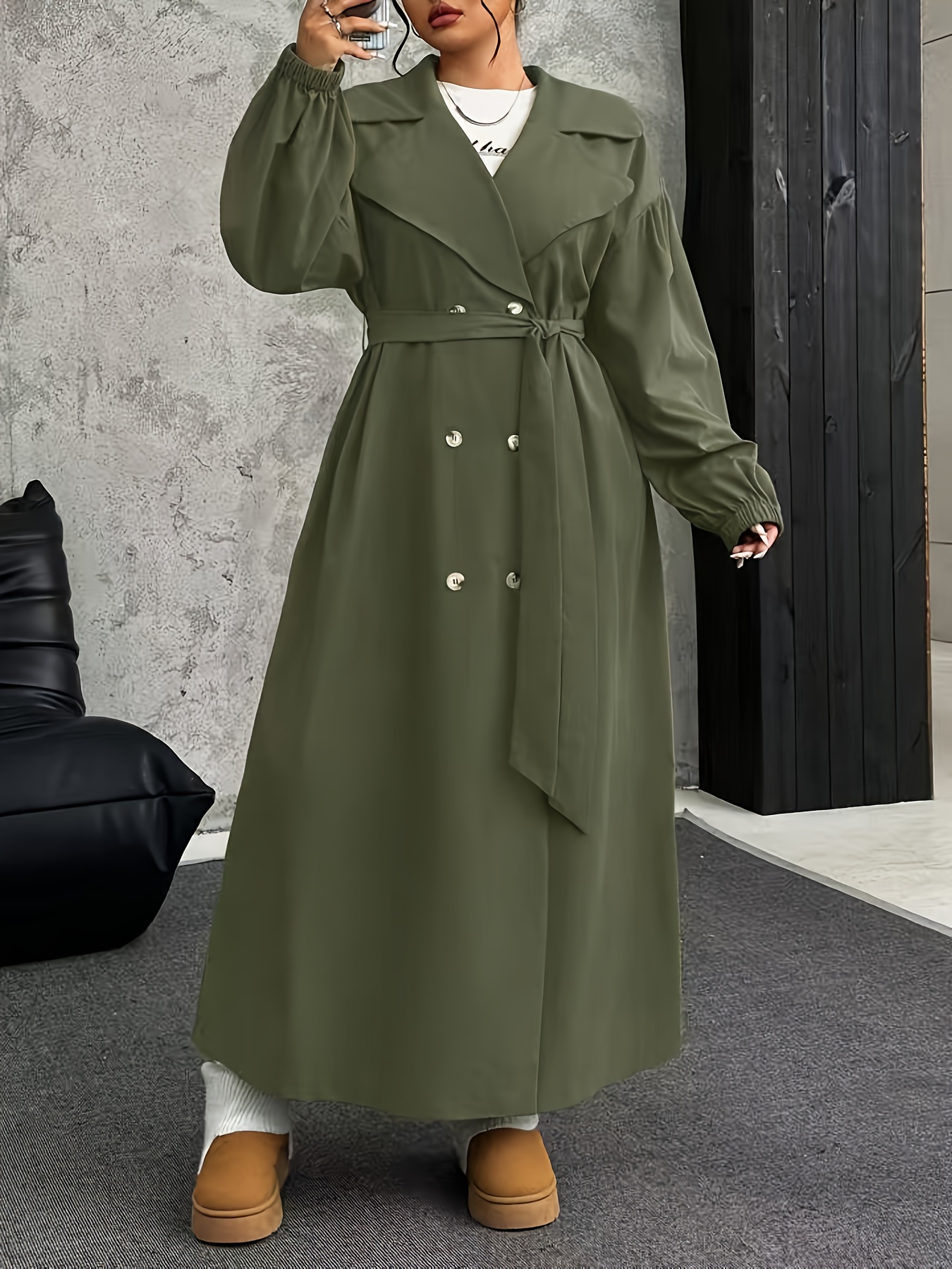 casaco de trench elegante plus size para mulheres verde Temu